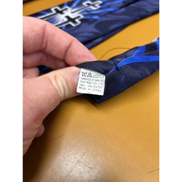 Christian Themed Handmade Fratello Tie With Blue Cross Design - Picture 2 of 3